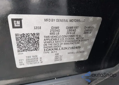 2019 GMC Acadia Sle-2 from USA, damaged, VIN 1GKKNLLS2KZ192405